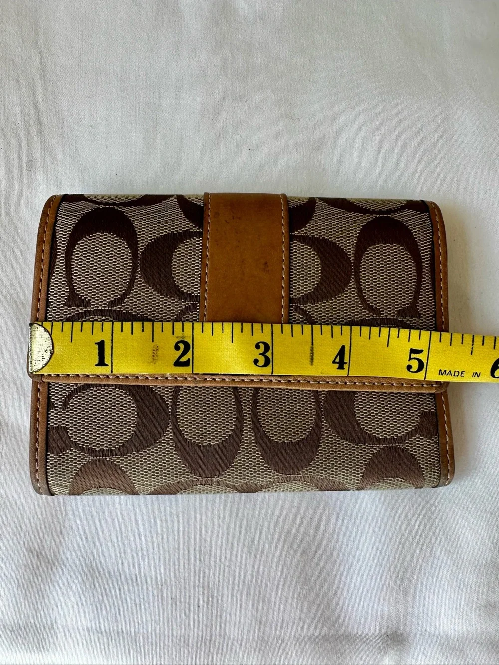 Coach Signature Canvas Trifold Wallet Khaki Brown Jacquard Leather Vintage Y2K